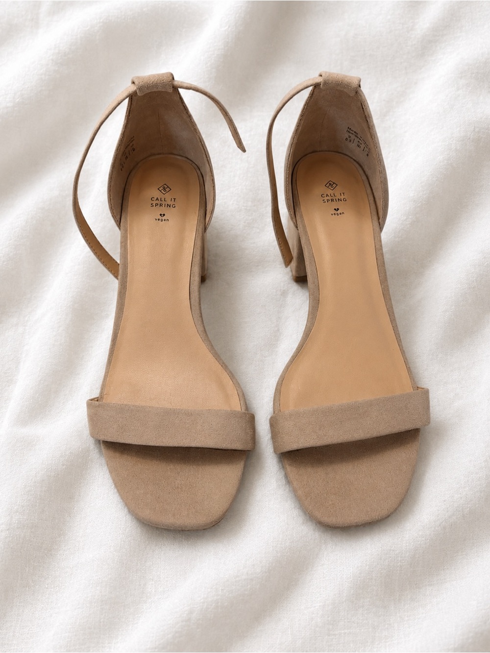 Call It Spring Beige Suede Ankle-Tie Block Heel Sandals